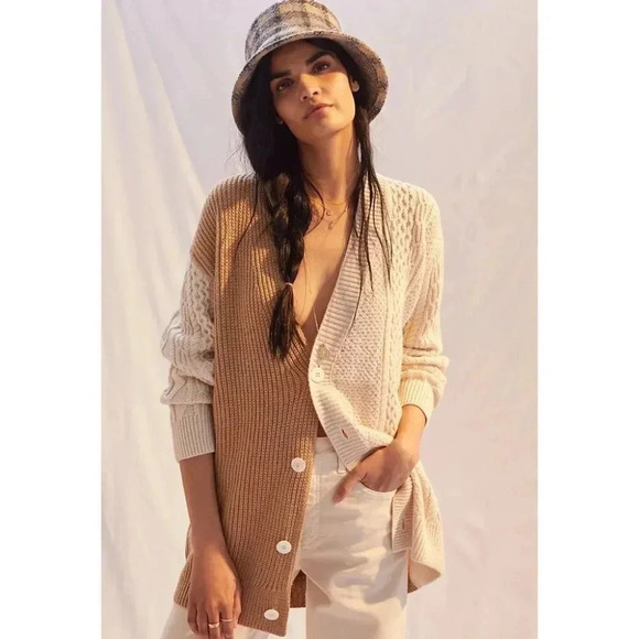 NWT Anthropologie Ronny Kobo Cardigan Cardi Sweater Knit Brown Cream XS - Picture 1 of 15